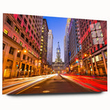 Large abstract wall art of Philadelphia skyline in muted gray tones on acrylic glass, ideal for bedroom or dining room decor.
