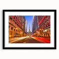 Abstract art print of Philadelphia skyline in vibrant colors on a large textured canvas, ideal for living room decor.