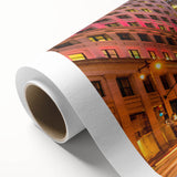 Art deco poster of Philadelphia skyline in pastel shades on rolled canvas.