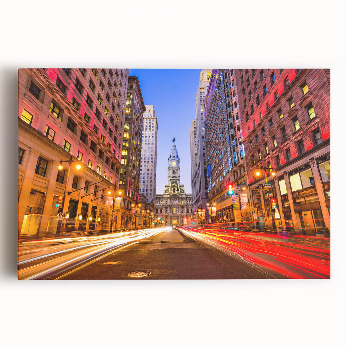 Black and white photograph of Philadelphia skyline on large stretched canvas, ideal for kitchen wall art.