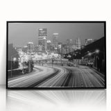 Large abstract wall art depicting the Pittsburgh skyline in black and white tones on a framed acrylic.