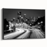 Black and white framed canvas of Pittsburgh landscape, vintage poster style, ideal for bedroom decor.
