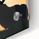 Large abstract wall art featuring a mid-century modernist design in muted earth tones on acrylic glass.