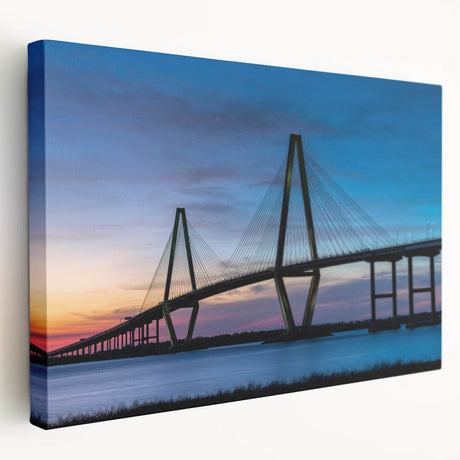 Oil painting of Charleston, South Carolina with twilight hues on stretched canvas, suitable for kitchen wall art.