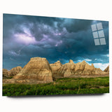 Large abstract wall art of South Dakota Badlands in muted earth tones on acrylic glass.
