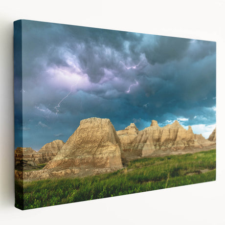 Panoramic landscape of South Dakota Badlands on stretched canvas, featuring earthy tones, ideal for kitchen wall art.