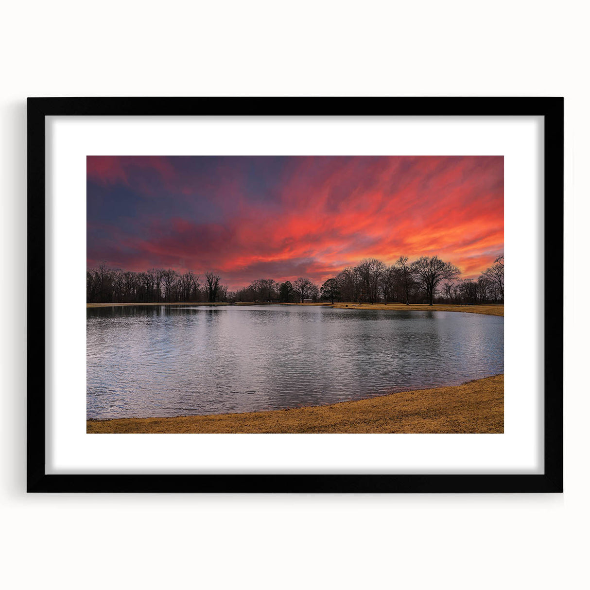 Abstract art print of Memphis scene in vibrant colors on a large framed canvas, suitable for living room decor.