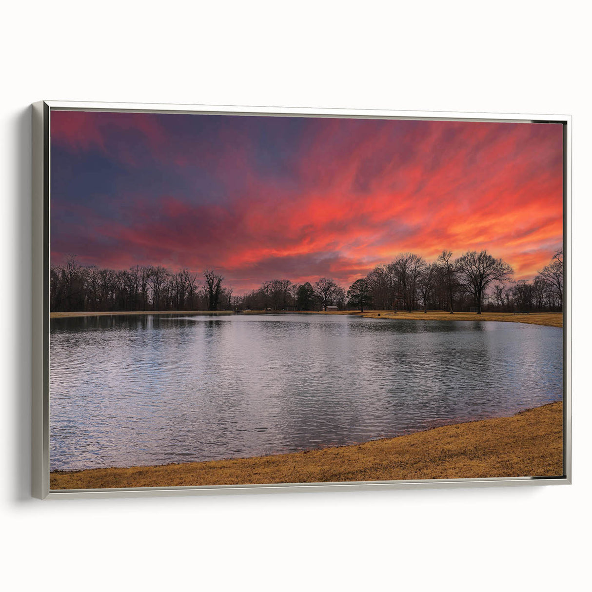 Framed canvas of a colorful Memphis, Tennessee landscape in vintage poster style, ideal for living room decor.