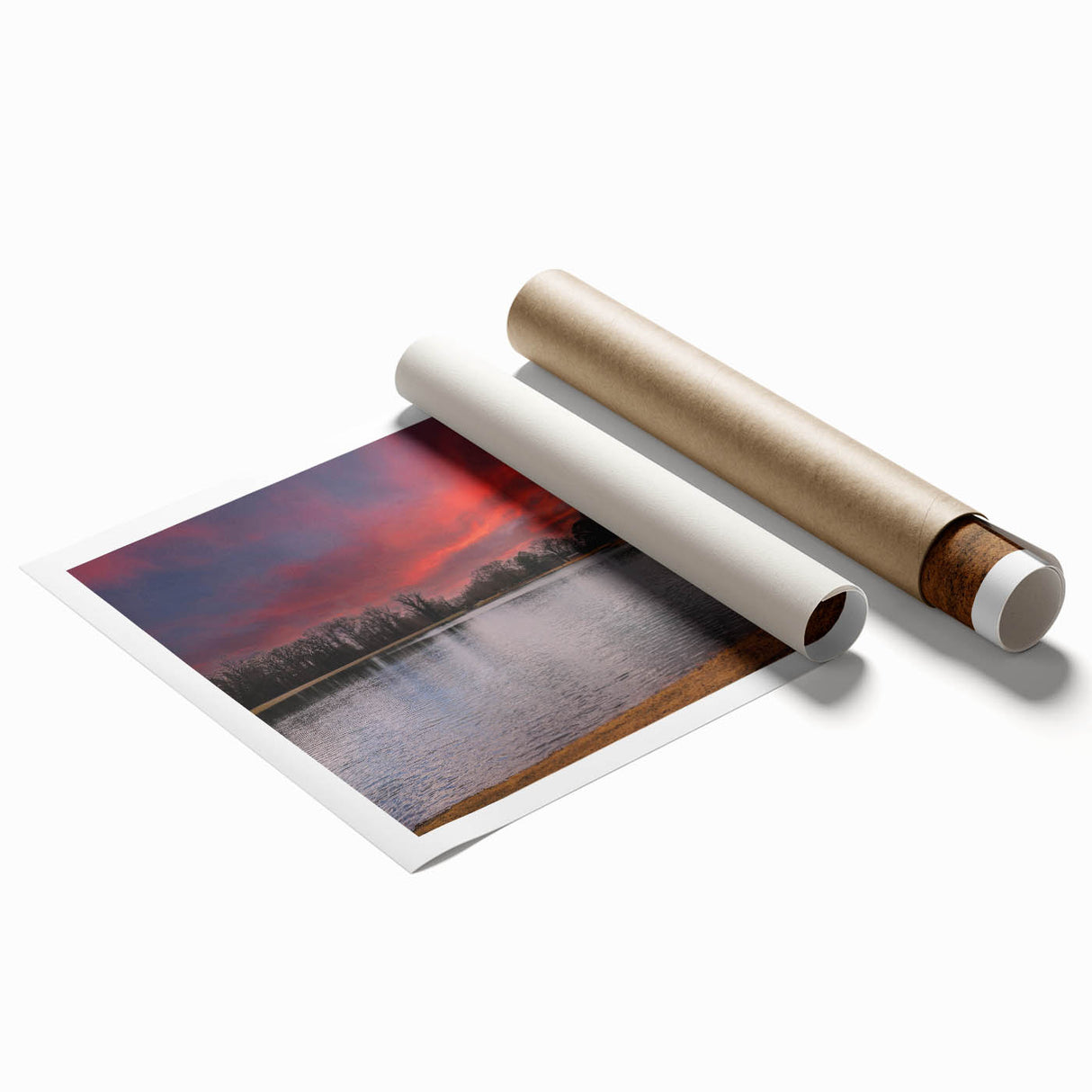 Rolled print of Memphis scenery with muted blue and green floral designs, ideal for classy bathroom wall art.