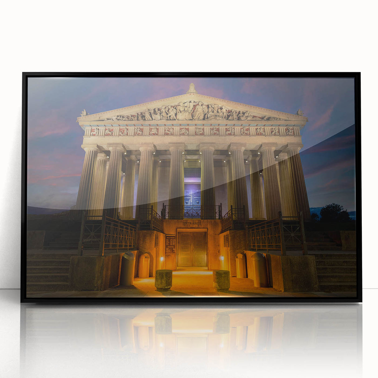 Large abstract wall art depicting Nashville skyline in muted colors, framed in black acrylic.
