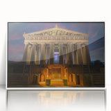 Art Deco poster of Nashville skyline in muted colors on framed acrylic, suitable for modern art wall decor.