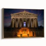 Framed canvas of Nashville landscape in muted gold and black tones, suitable for bedroom wall art.