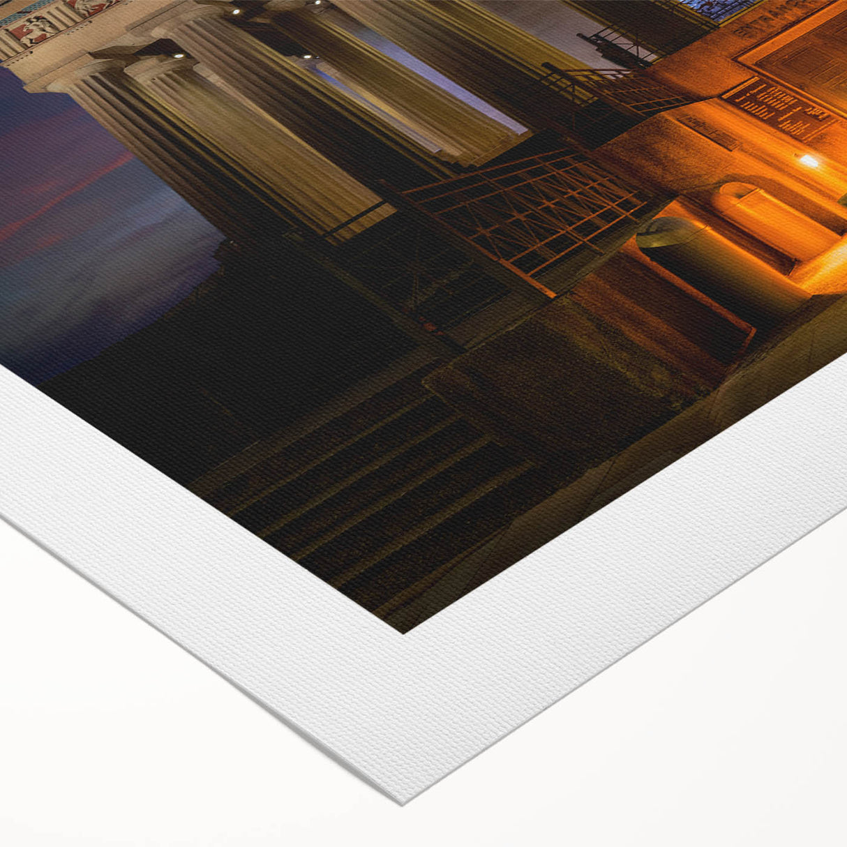 Art deco poster of Nashville skyline in muted gold and black tones on rolled canvas, suitable for dining room decor.
