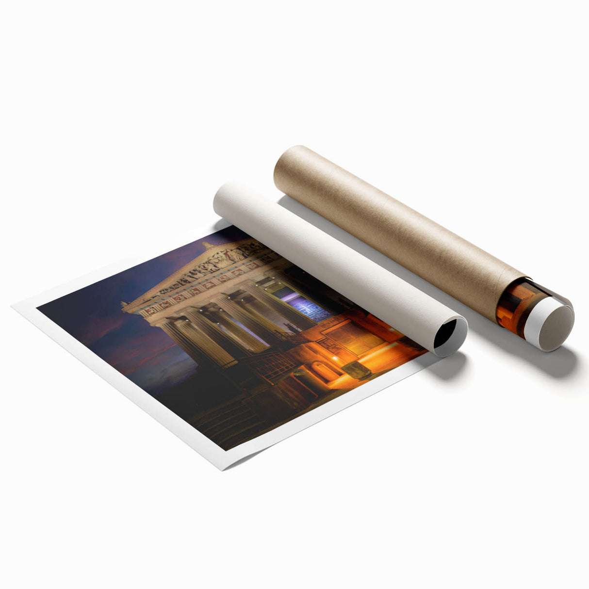 Extra large rolled print of Nashville skyline with muted floral designs, ideal for classy bathroom wall art.