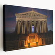 Large art print of the Nashville skyline in muted earth tones on stretched canvas, suitable for kitchen wall decor.