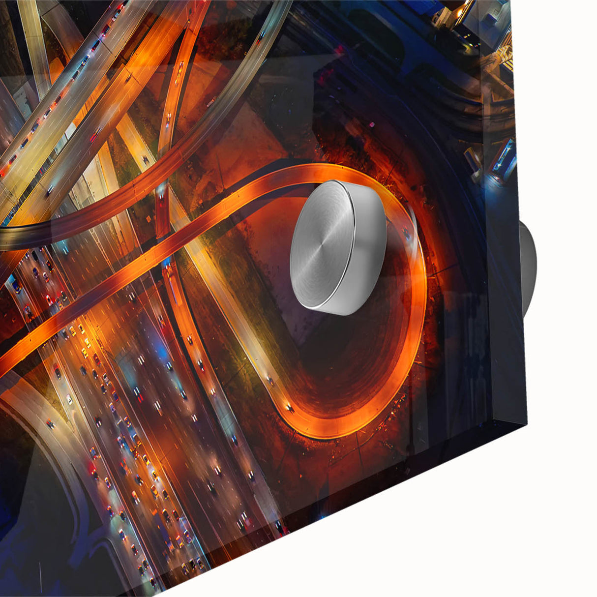 Large abstract depiction of Dallas skyline in muted earth tones on acrylic glass, suitable for dining room art.