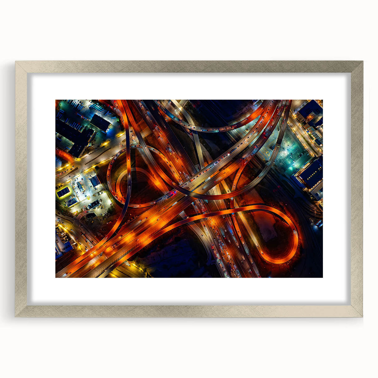 Textured art print of Dallas skyline in muted gray tones on a silver-framed mat, ideal for bedroom decor.