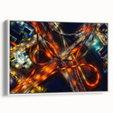 Framed canvas vintage poster art of Dallas skyline in colorful hues, ideal for living room decor.