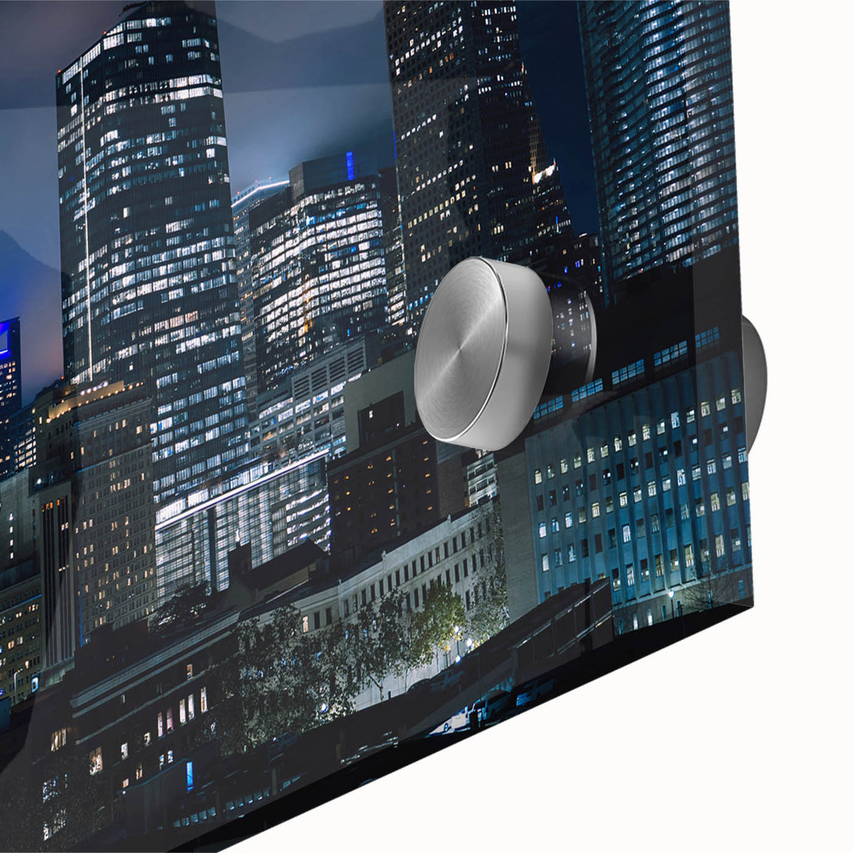 Large abstract wall art depicting Houston skyline in muted gray tones on acrylic glass, suitable for dining room ambiance.