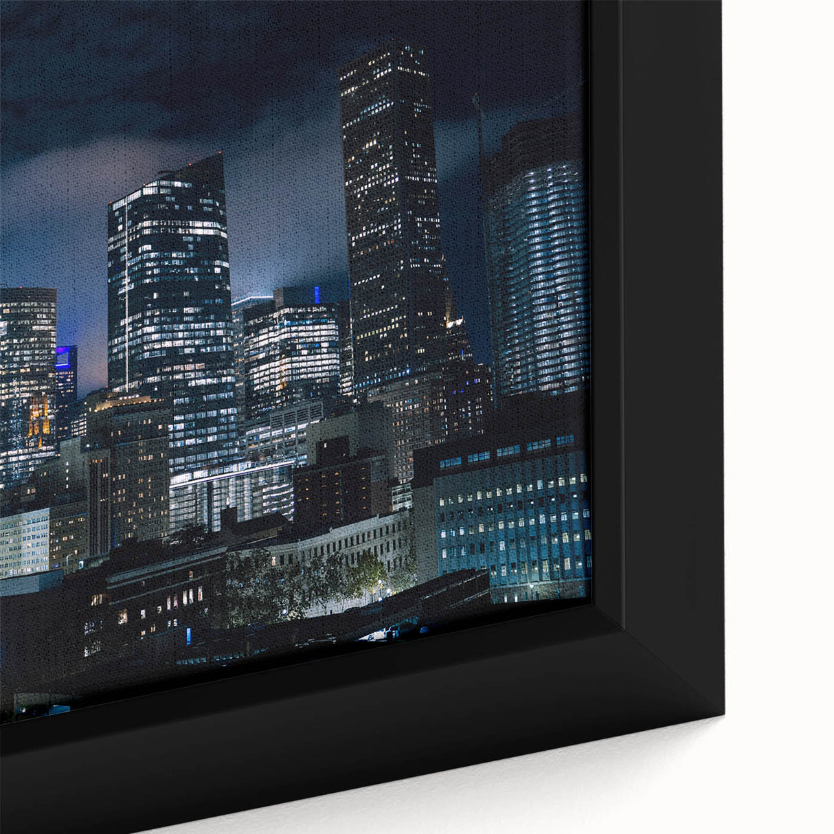 Extra large framed canvas featuring a textured depiction of the Houston skyline in black with colorful accents.