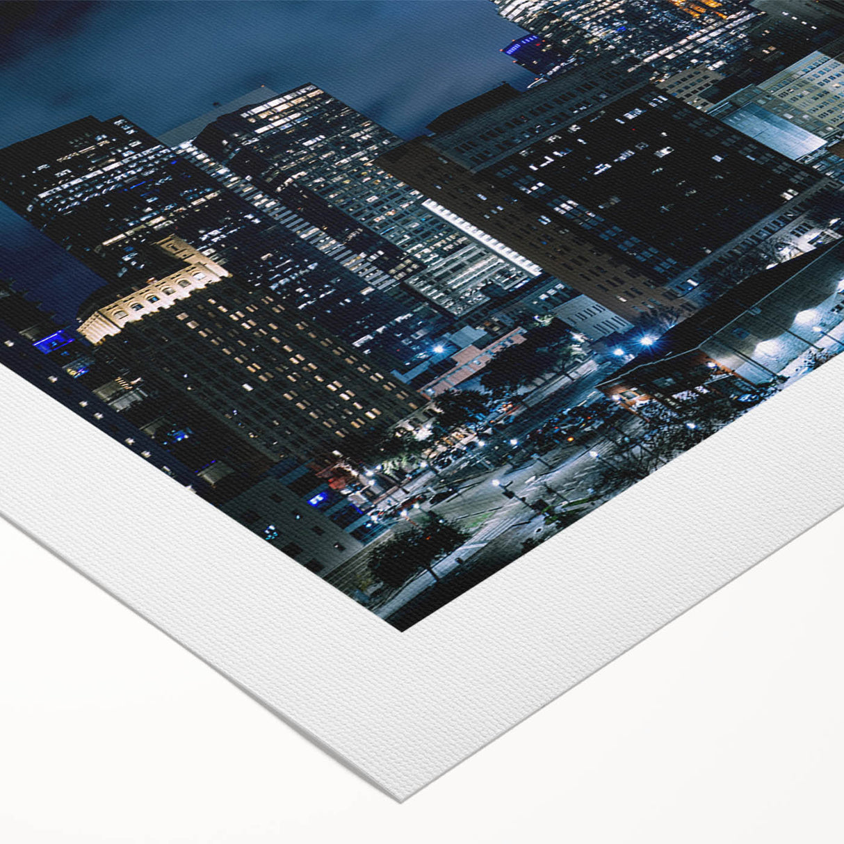 Art deco poster of Houston skyline in muted gray tones on rolled canvas, suitable for dining room wall.