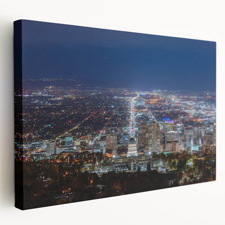 Salt Lake City landscape on large stretched canvas with muted earth tones, ideal for kitchen wall art.