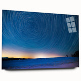 Large abstract wall art depicting a serene Vermont landscape in soft green and blue tones, printed on acrylic glass.