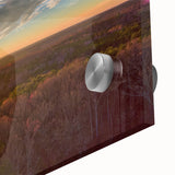 Large abstract wall art depicting Virginia scenery in muted earth tones on acrylic glass, suitable for dining room ambiance.