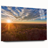 Large abstract wall art of Virginia scenery in muted blue and green tones on acrylic glass.