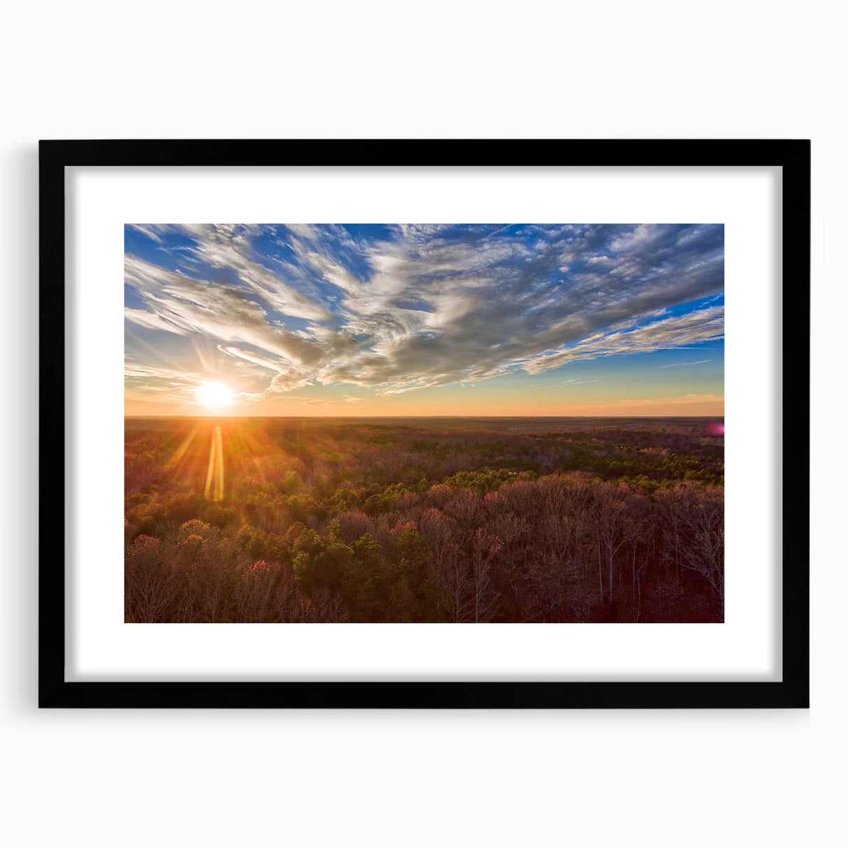 Extra large abstract art print of Virginia scenery in black frame, featuring textured design with muted earth tones.
