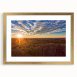 Extra large abstract art print of a colorful, textured Virginia landscape, framed in gold, ideal for living room decor.