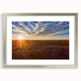 Textured abstract art print depicting Virginia scenery in muted earth tones on a framed silver mat.