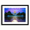 Abstract art print of Washington D.C. Capitol in vibrant colors on a large framed canvas, ideal for living room decor.