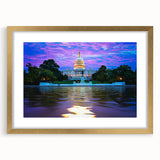 Extra large abstract print of the Washington DC Capitol in muted gray and gold tones on a framed canvas.