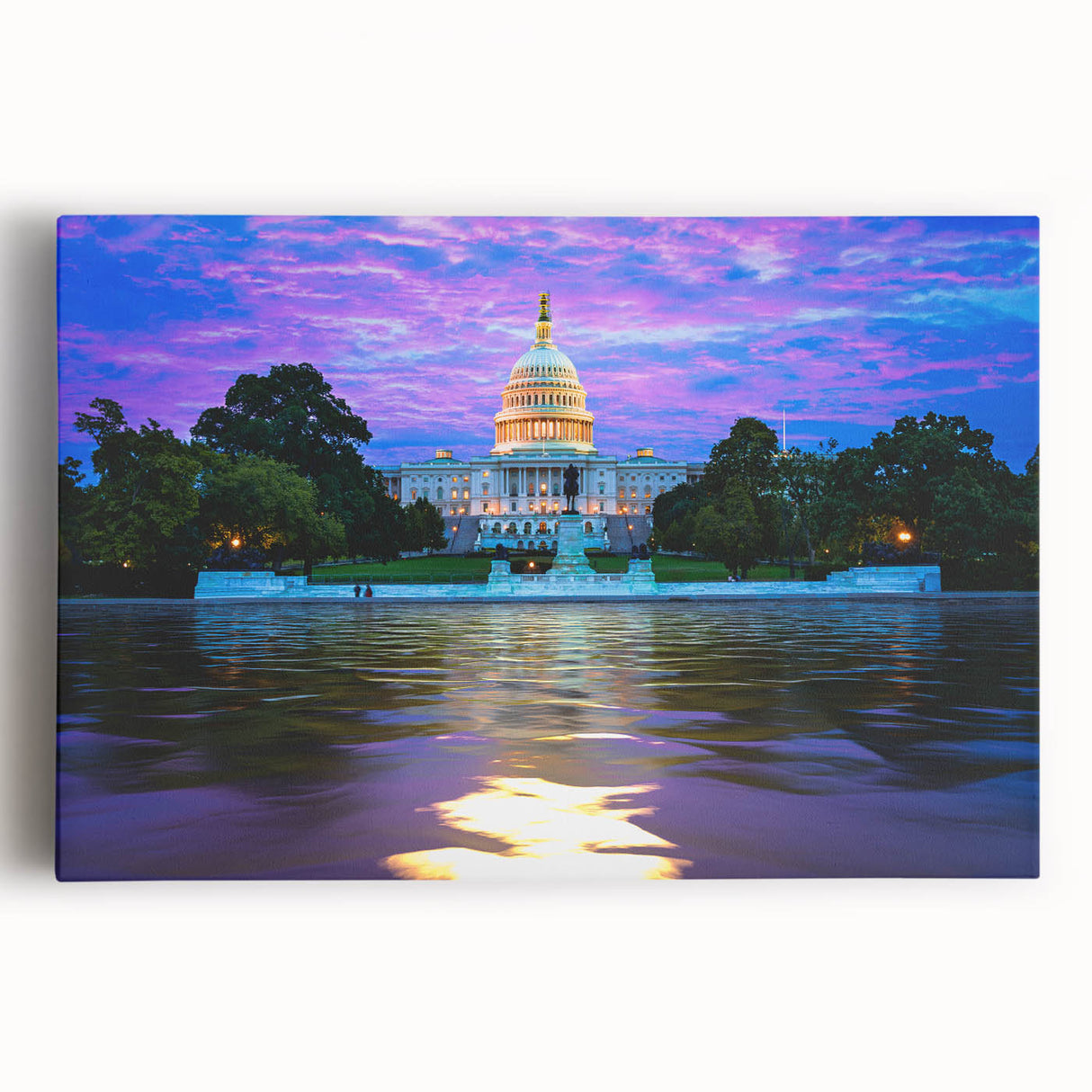 Black and white stretched canvas of the Washington DC Capitol, ideal for kitchen wall art.