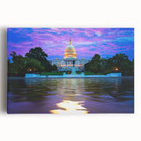Black and white stretched canvas of the Washington DC Capitol, ideal for kitchen wall art.