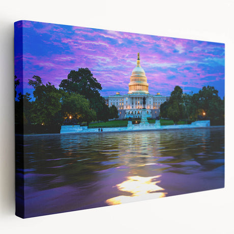Washington DC Capitol depicted in muted shades on a large stretched canvas, ideal for kitchen wall art.