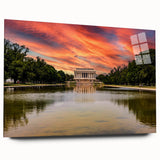 Acrylic print of a large abstract depiction of Washington DC's Lincoln Memorial in muted gray tones.