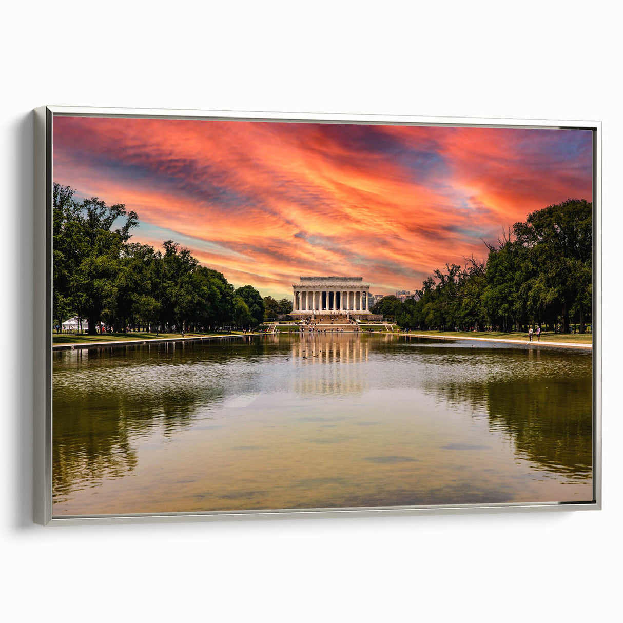 Framed canvas wall art depicting a vintage-style black and white landscape of Washington D.C.