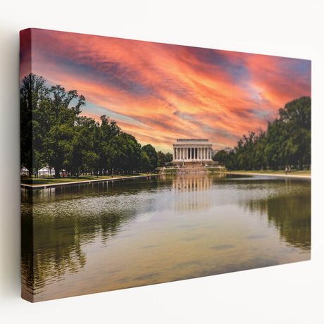 Side view of a large canvas depicting the Lincoln Memorial in muted evening colors, ideal for kitchen wall art.