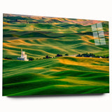Large abstract wall art of the Palouse scenery in Washington, featuring earthy tones on acrylic glass.