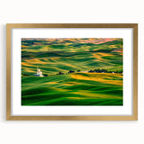 Extra large abstract art print of Palouse, Washington in muted earth tones on a framed canvas, ideal for living room decor.