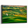 Black and white landscape art painting of the Palouse region on framed canvas, ideal for bedroom decor.