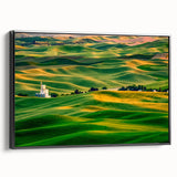 Black and white landscape art painting of the Palouse region on framed canvas, ideal for bedroom decor.