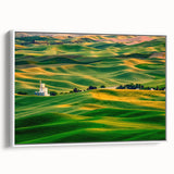Vintage poster art of Palouse, Washington in colorful hues on extra large framed canvas, suitable for living room decor.