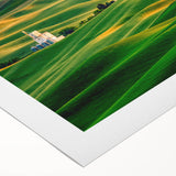 Art deco poster of Palouse, Washington scenery on rolled canvas, featuring soft earth tones, ideal for dining room wall art.