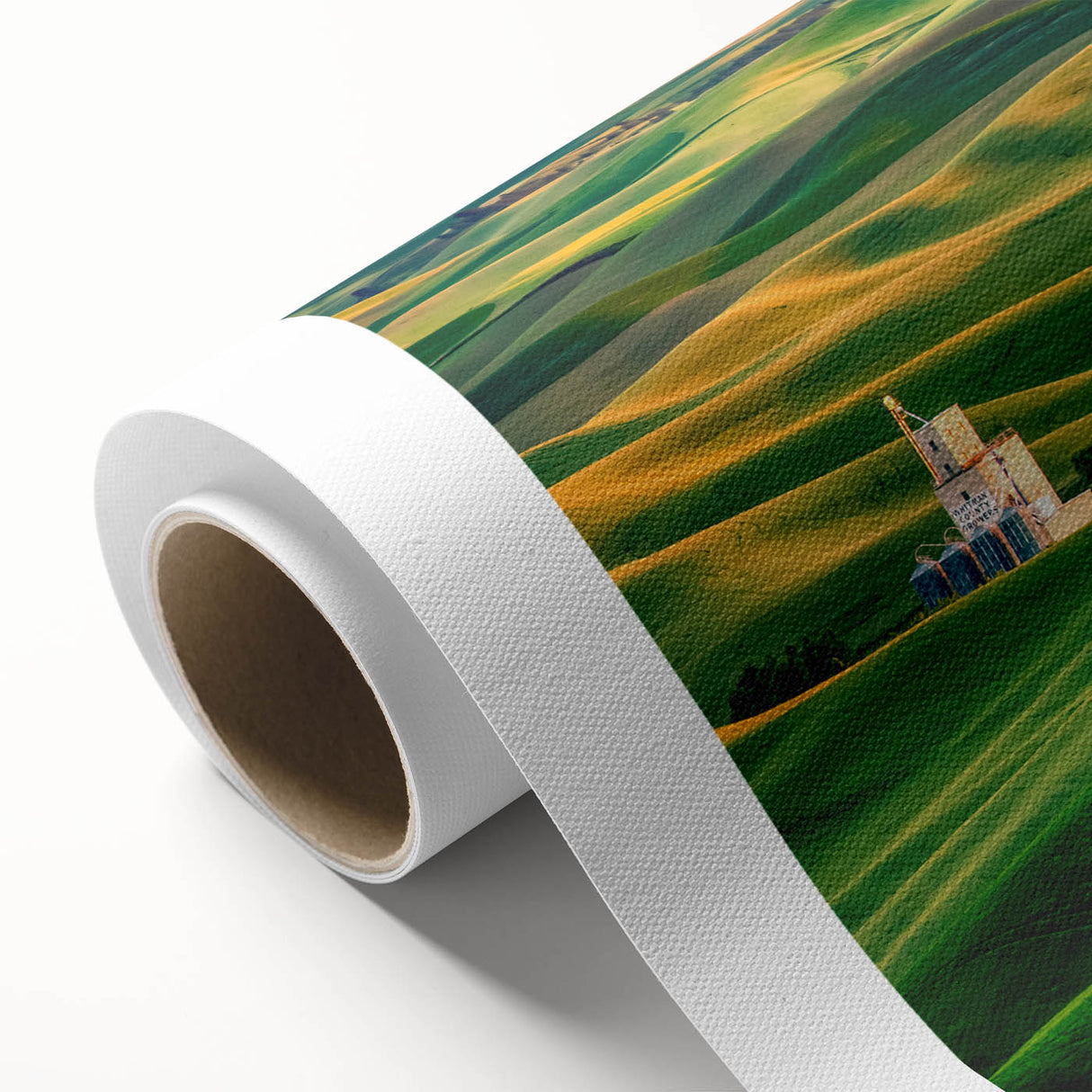 Art deco poster of Palouse, Washington, in soft pastel hues on rolled canvas, ideal for nursery wall art.
