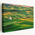 Landscape of Palouse, Washington on a stretched canvas, showcasing rolling green hills, ideal for kitchen wall art.