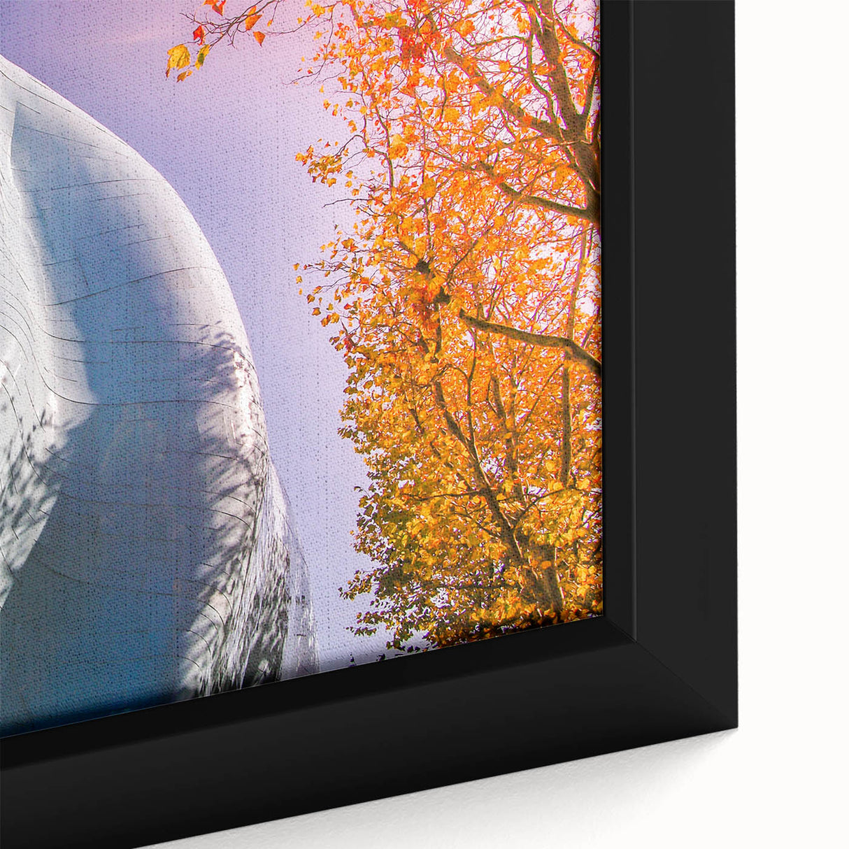 Black wall art featuring a textured close-up view of Seattle's skyline on a framed canvas, in vibrant colors.
