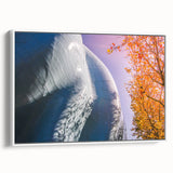 Vintage poster art of Seattle skyline in vibrant colors on a large framed canvas, ideal for living room decor.